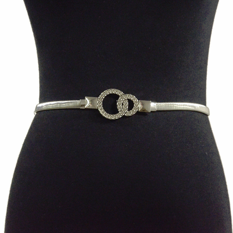 Pattern double ring buckle metal elastic waist chain