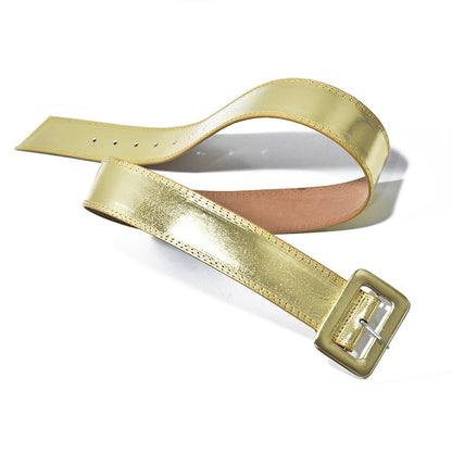Gold imitation leather pin buckle wide belt