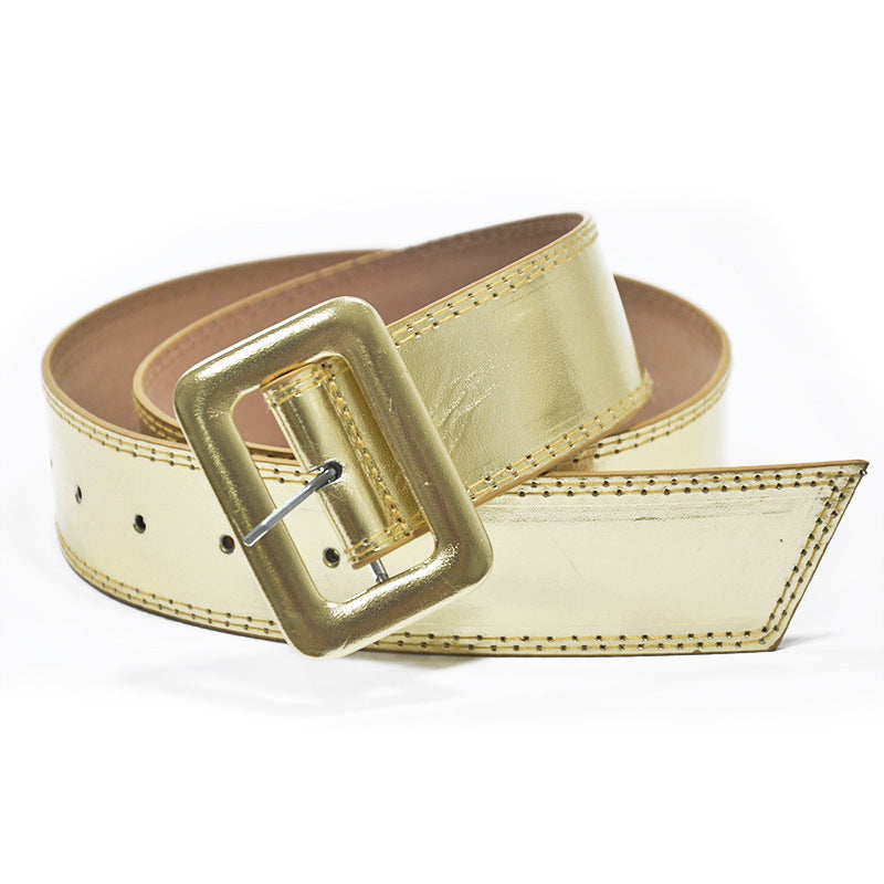 Gold imitation leather pin buckle wide belt