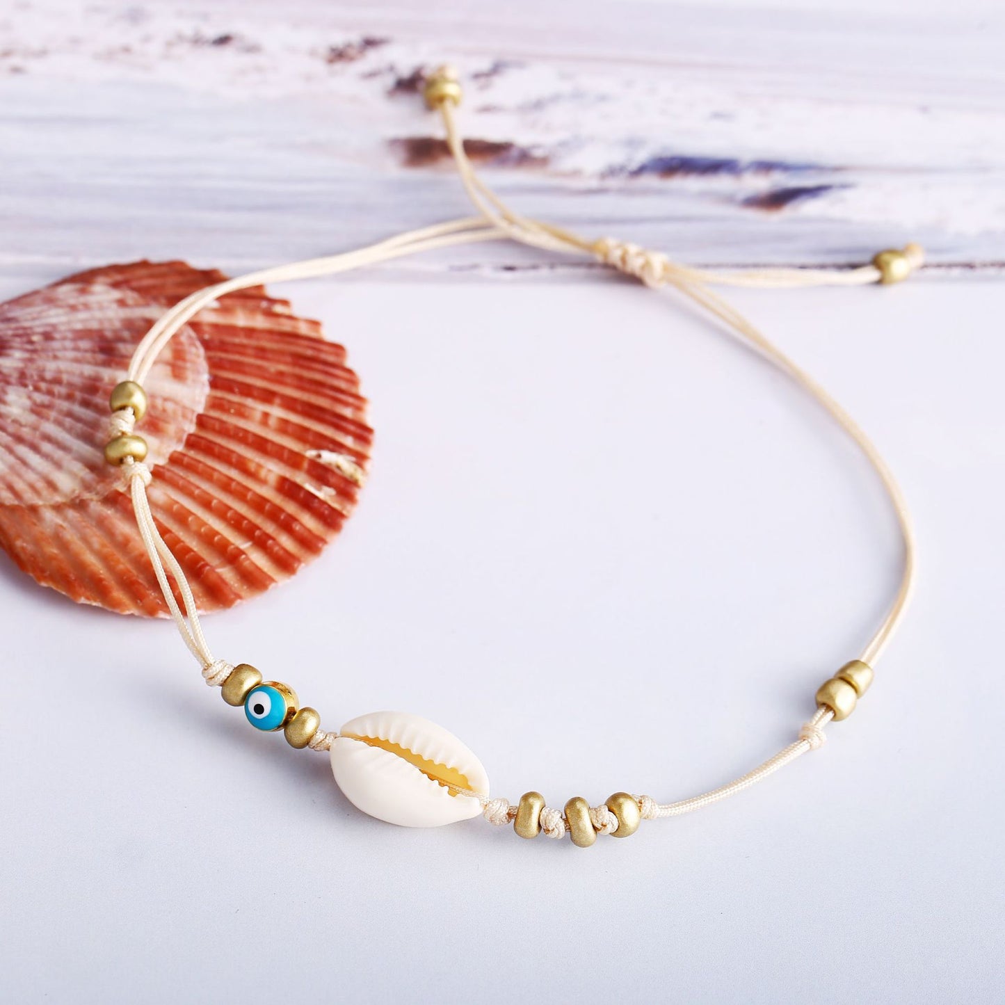 Woven Rice Bead Shell Anklet