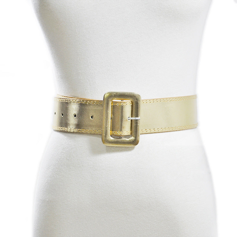 Gold imitation leather pin buckle wide belt