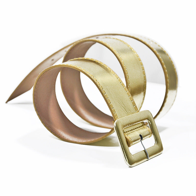 Gold imitation leather pin buckle wide belt