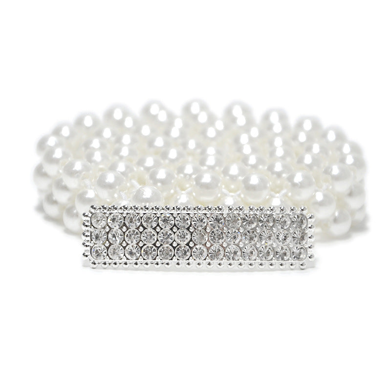 Pearl thin waist chain fashionable rhinestone inlay