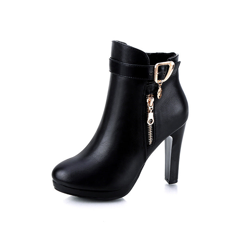 Versatile metal side zipper women's boots