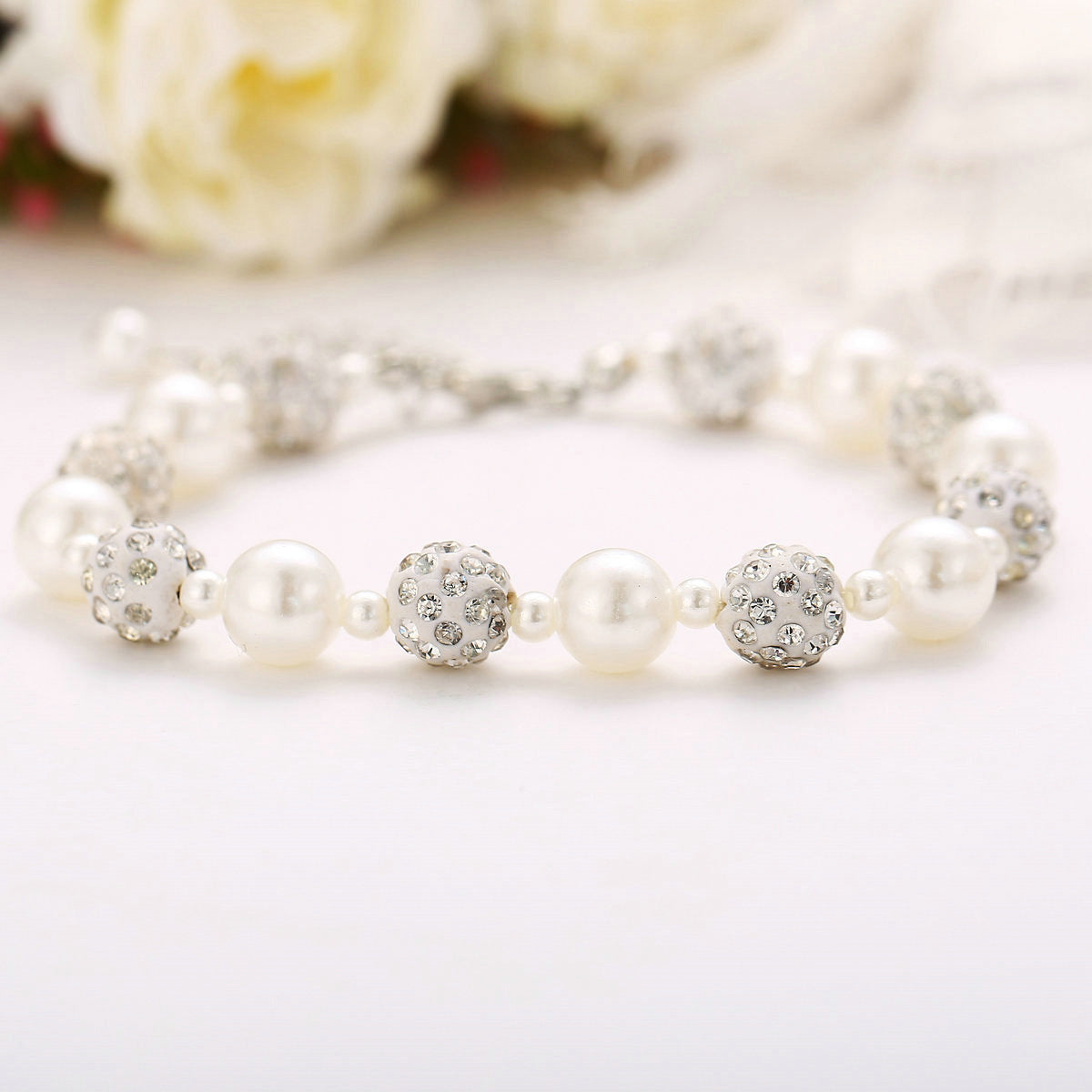 Full diamond Shambhala diamond bead bracelet