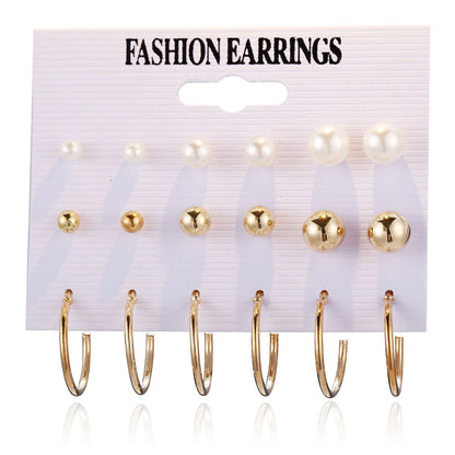 Vintage pearl open circle earrings set of 9 pairs