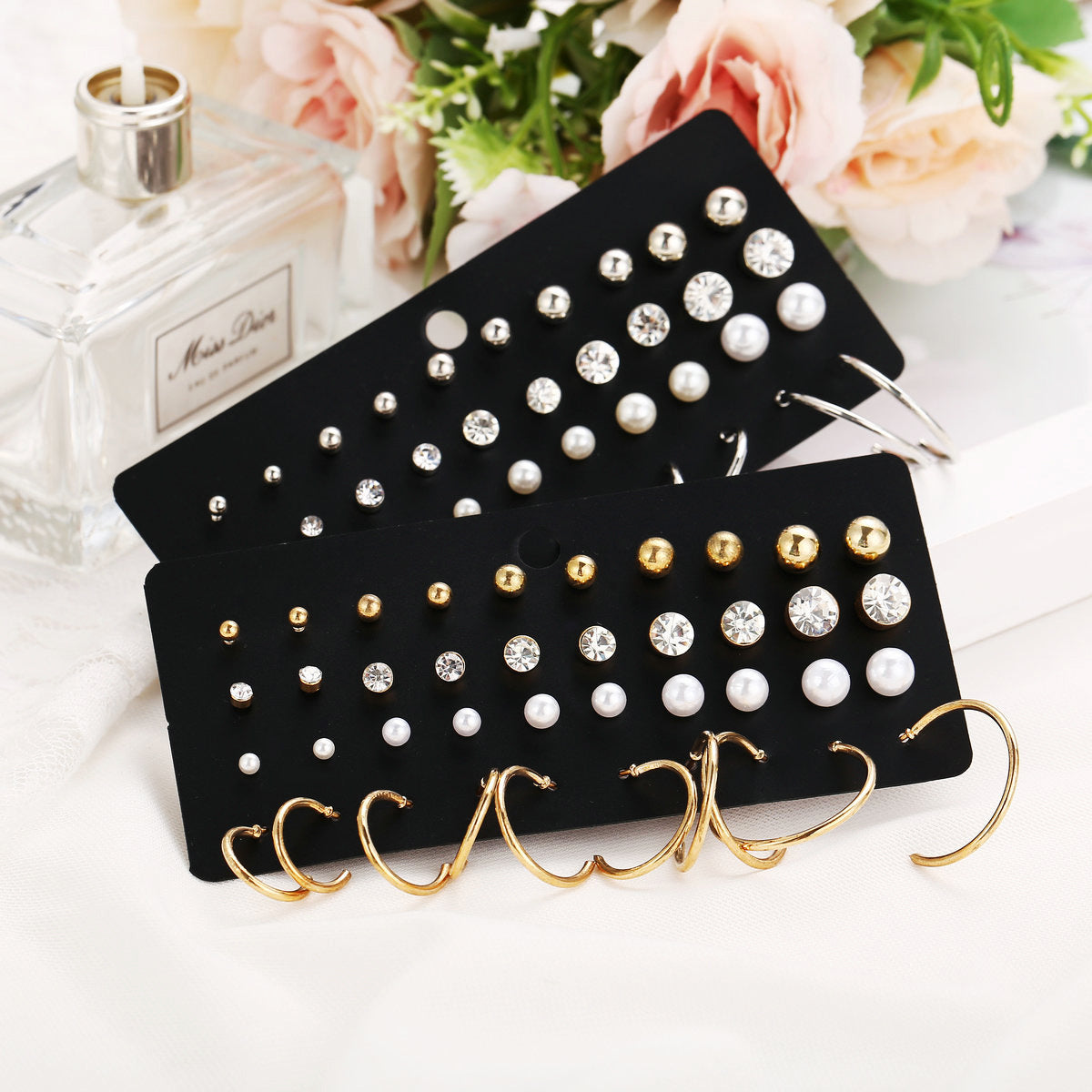 20 Pairs Imitation Pearl Zircon Earring Set