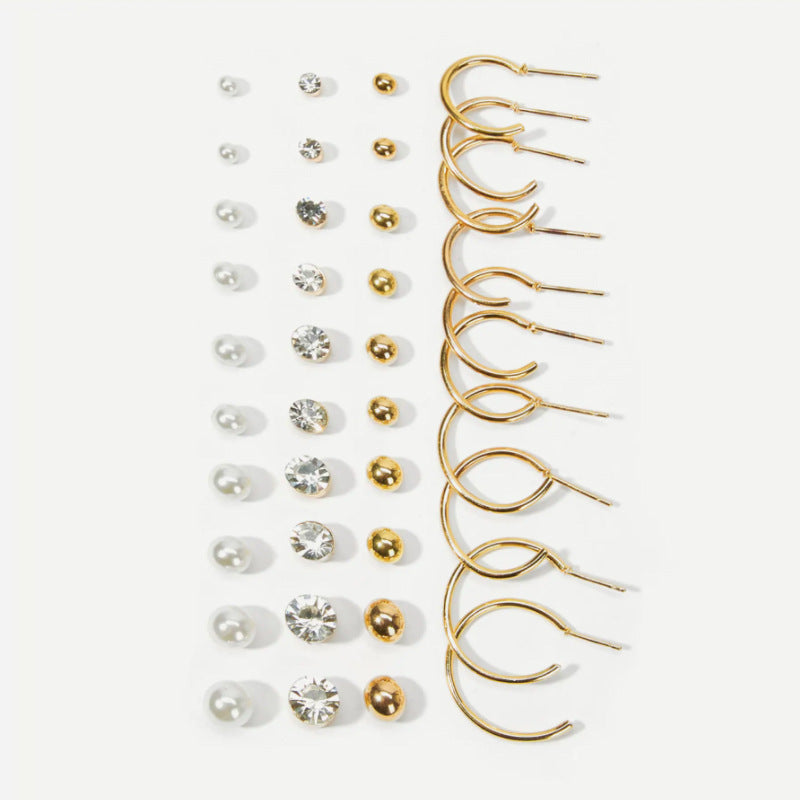 20 Pairs Imitation Pearl Zircon Earring Set