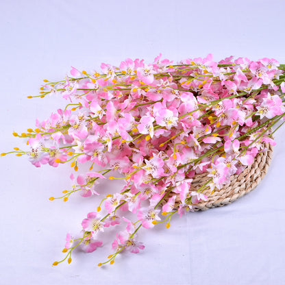 Enfeites de flores artificiais com cabeça amarela de Phalaenopsis de 5 pontas 