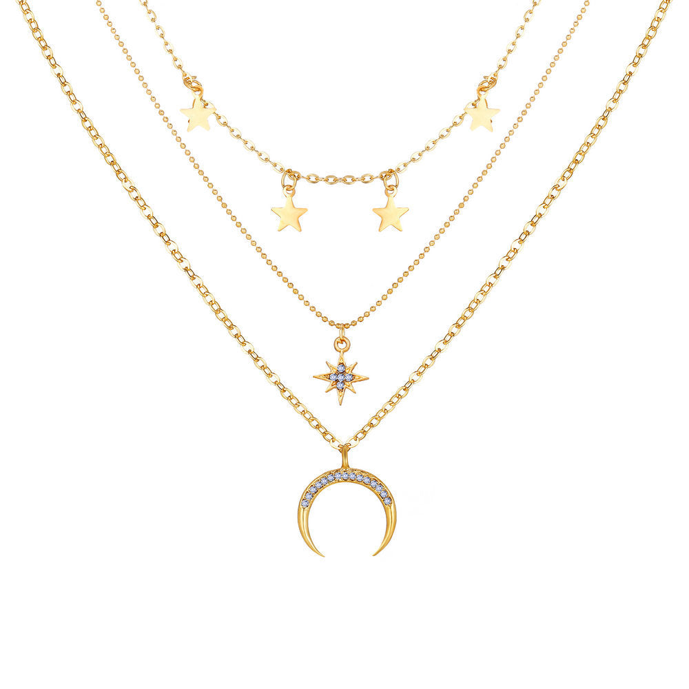 Pentagram & Crescent 3-Layer Necklace