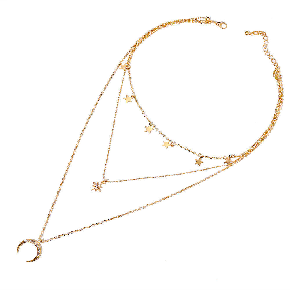 Pentagram & Crescent 3-Layer Necklace
