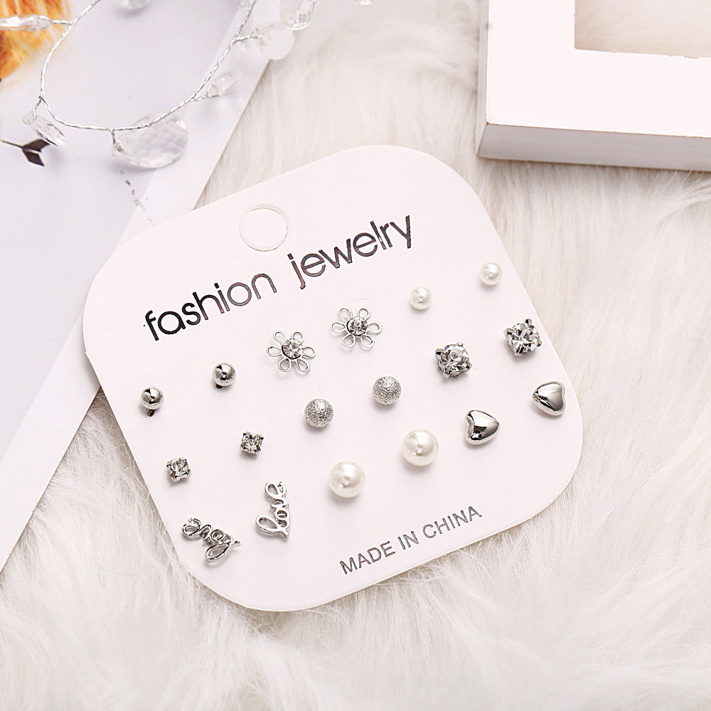 English letter love earrings set 9 pairs