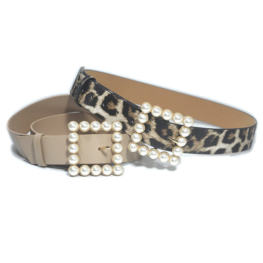 Rhinestone generous buckle wide belt