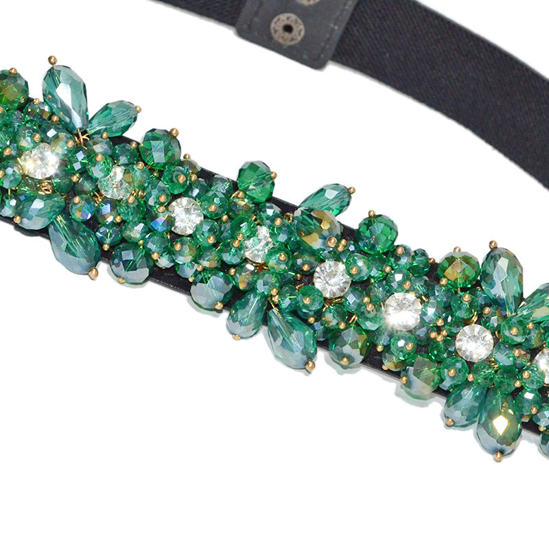 Rhinestone inlaid rice bead belt