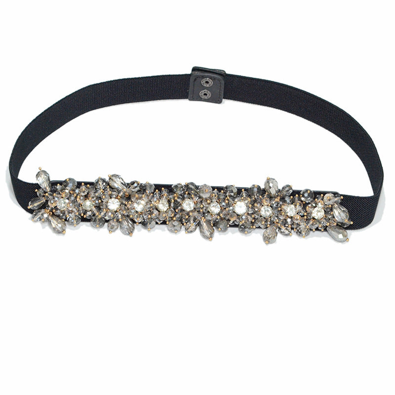Rhinestone inlaid rice bead belt
