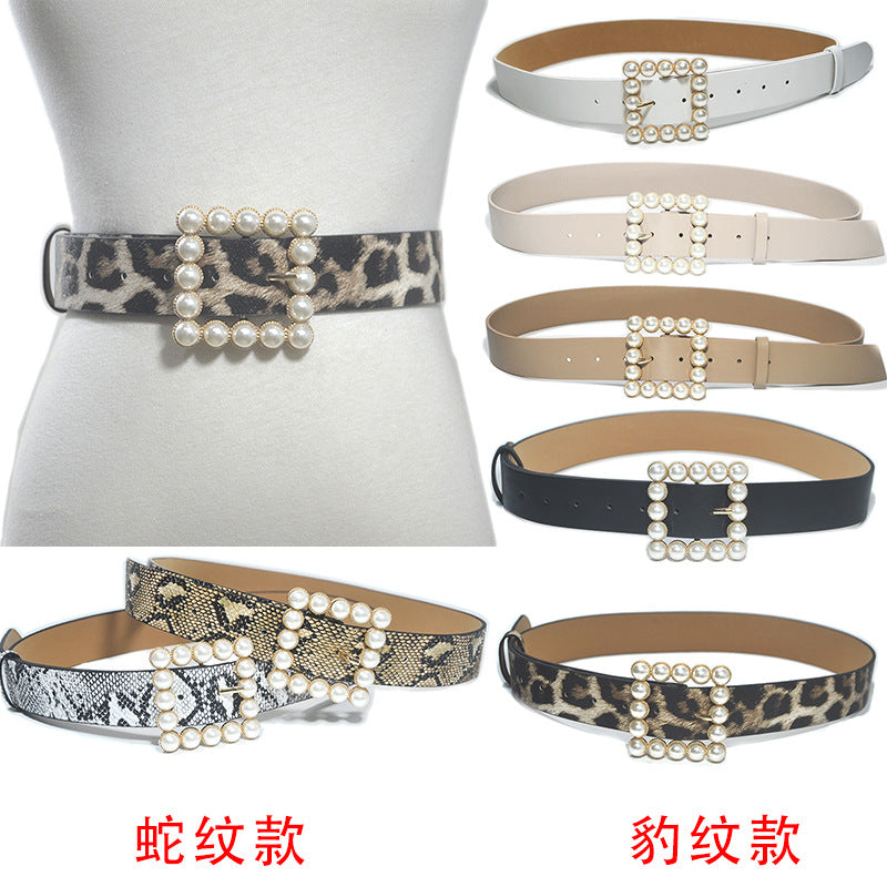 Rhinestone generous buckle wide belt