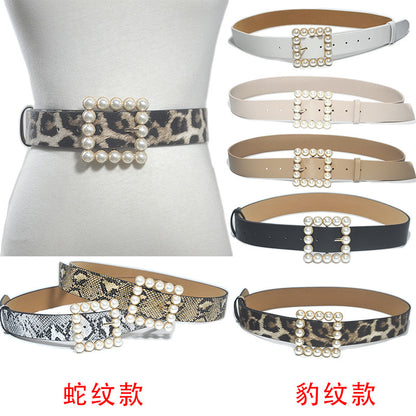 Rhinestone generous buckle wide belt