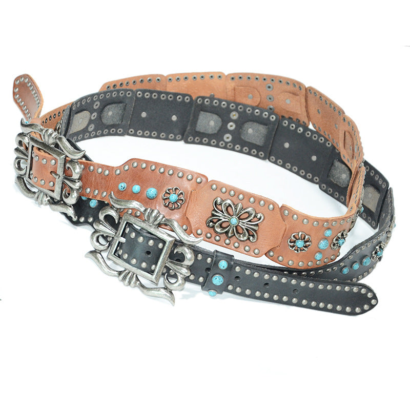 Real cowhide belt rivet inlay