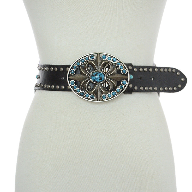 Real cowhide belt rivet inlay