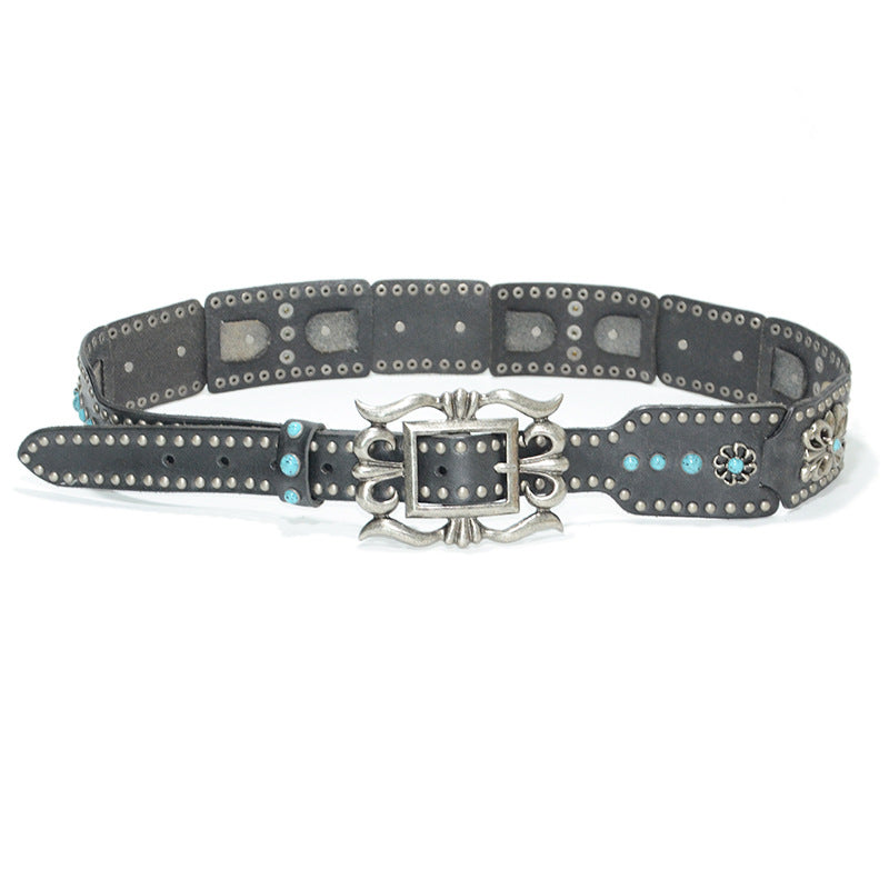 Real cowhide belt rivet inlay