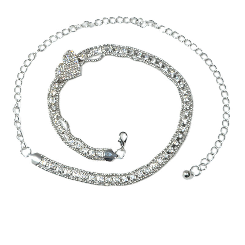 Rhinestone inlaid metal chain belt