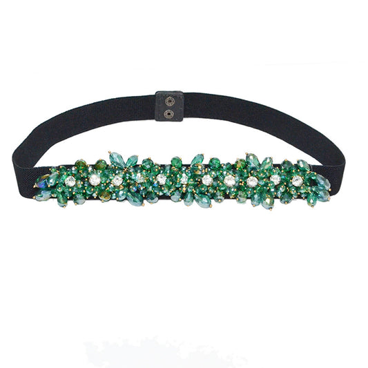 Rhinestone inlaid rice bead belt