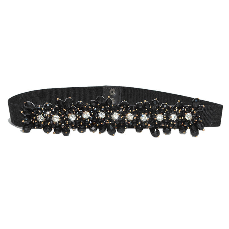 Rhinestone inlaid rice bead belt