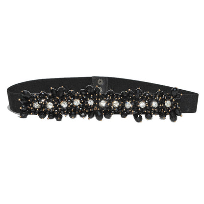 Rhinestone inlaid rice bead belt