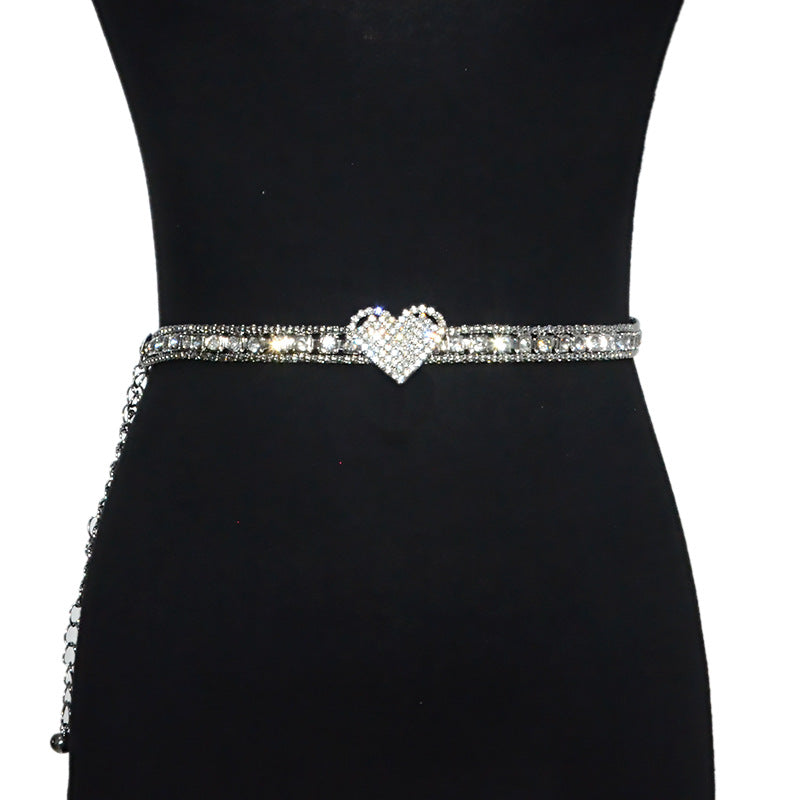 Rhinestone inlaid metal chain belt