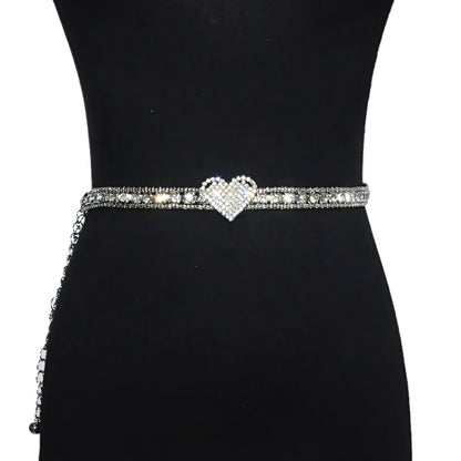 Rhinestone inlaid metal chain belt