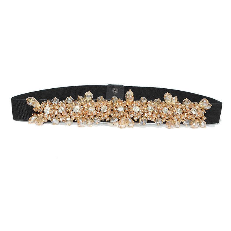 Rhinestone inlaid rice bead belt