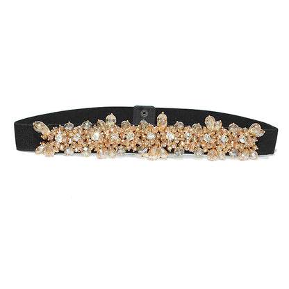 Rhinestone inlaid rice bead belt