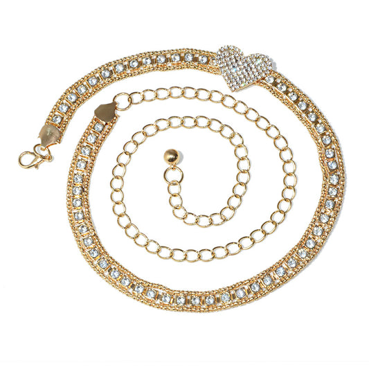 Rhinestone inlaid metal chain belt