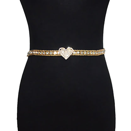 Rhinestone inlaid metal chain belt