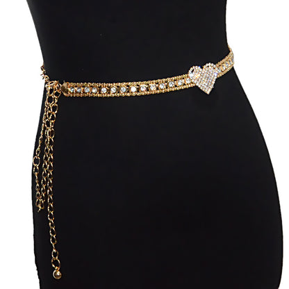 Rhinestone inlaid metal chain belt