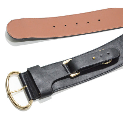 Pin buckle imitation leather extra wide belt