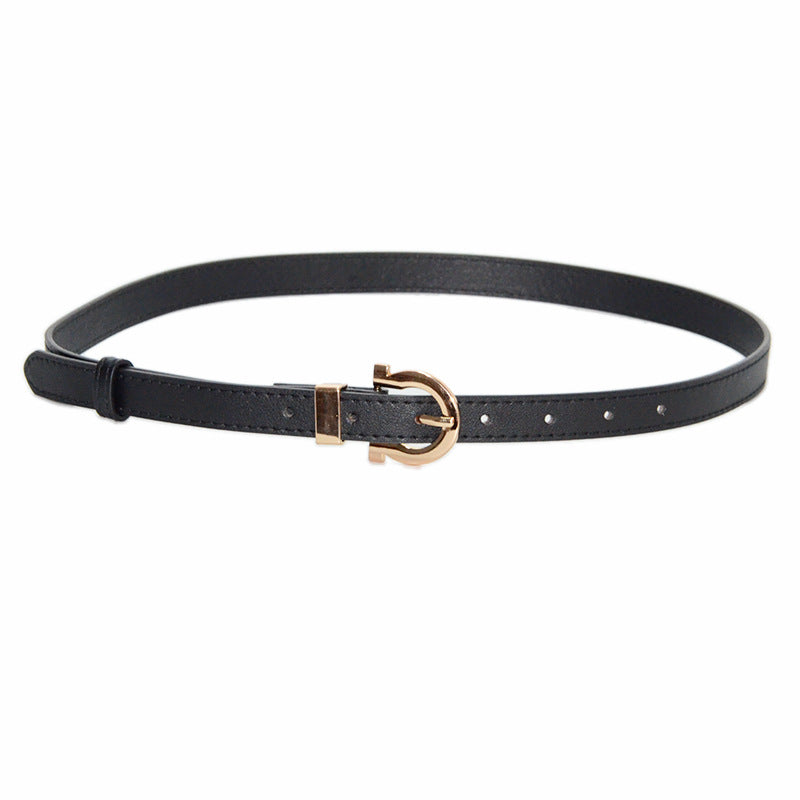 Faux leather seam stitch buckle thin belt