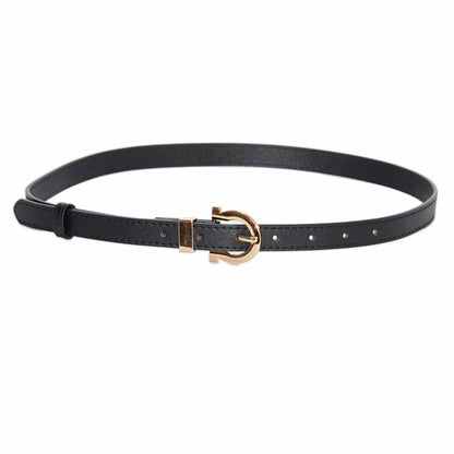 Faux leather seam stitch buckle thin belt