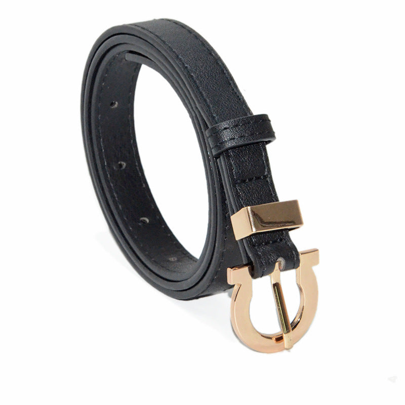 Faux leather seam stitch buckle thin belt