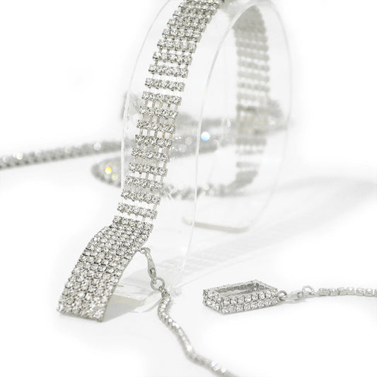 Five rows of rhinestone inlaid metal waist chain