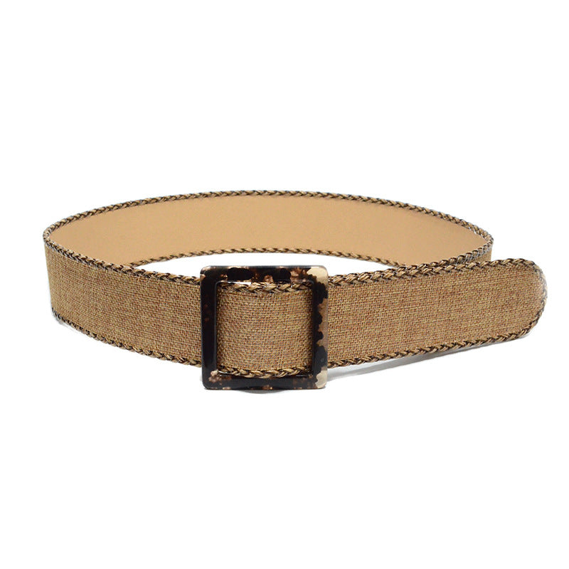 Plaid woven wide belt