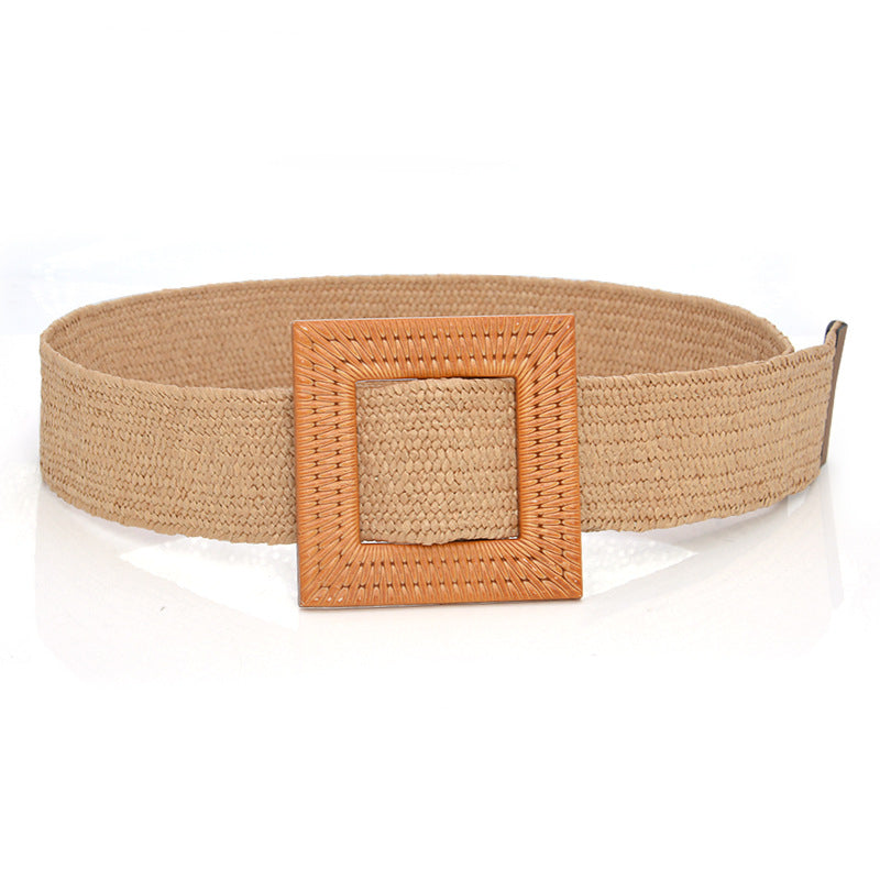 Grass braided wooden buckle women's waist seal