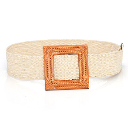 Grass braided wooden buckle women's waist seal