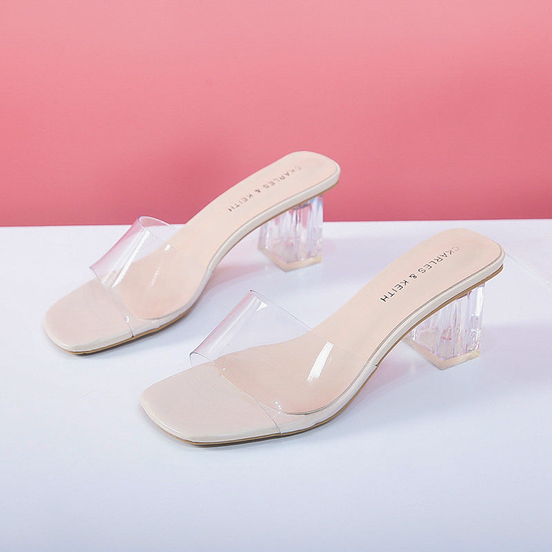 Slippers high heels crystal