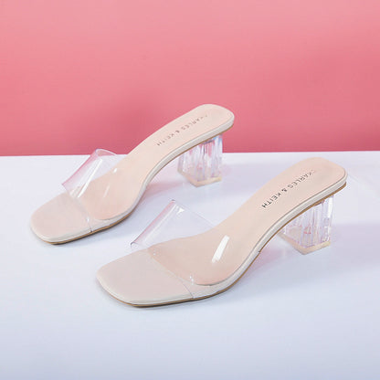 Slippers high heels crystal