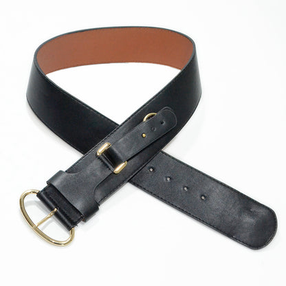 Pin buckle imitation leather extra wide belt