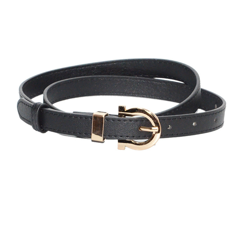Faux leather seam stitch buckle thin belt