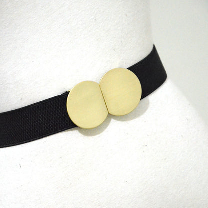 Brushed metal buckle elastic waist seal