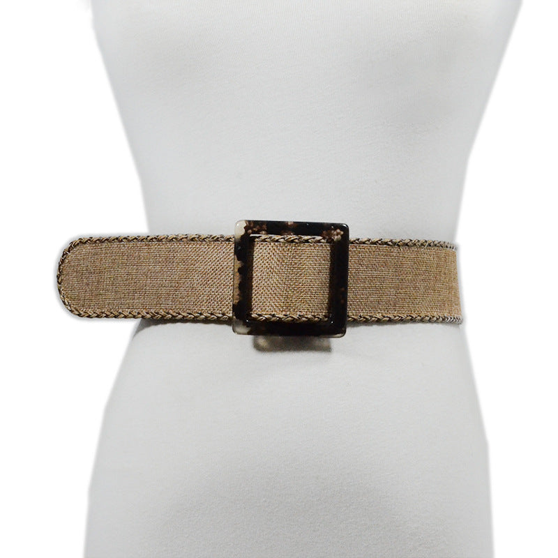 Plaid woven wide belt