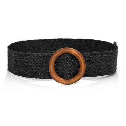 Grass braided wooden buckle women's waist seal